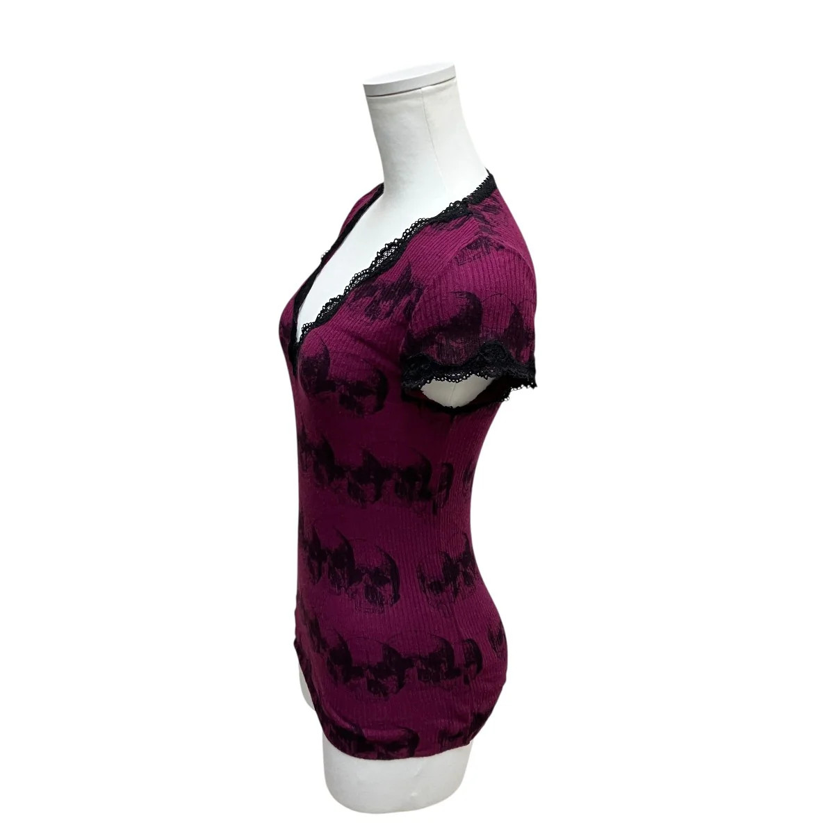 スカル柄シルク混レースTシャツ2NS-5950 - Image 3