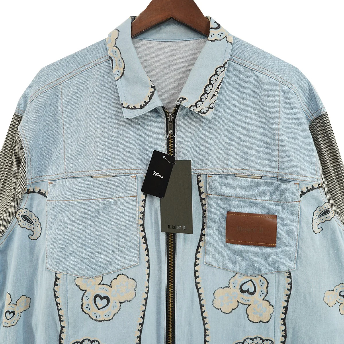 24SS MICKEYMOUSE-BLOUSON DISNEYディズニー ミッキーマウスブルゾン デニム 千鳥 切替 ジップ シャツ - Image 2